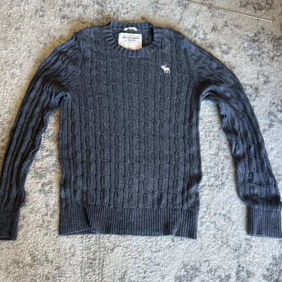 Abercrombie & Fitch Cable Knit Muscle Sweater Cotton Gray Moose Y2K | Mens XXL - Picture 4 of 10